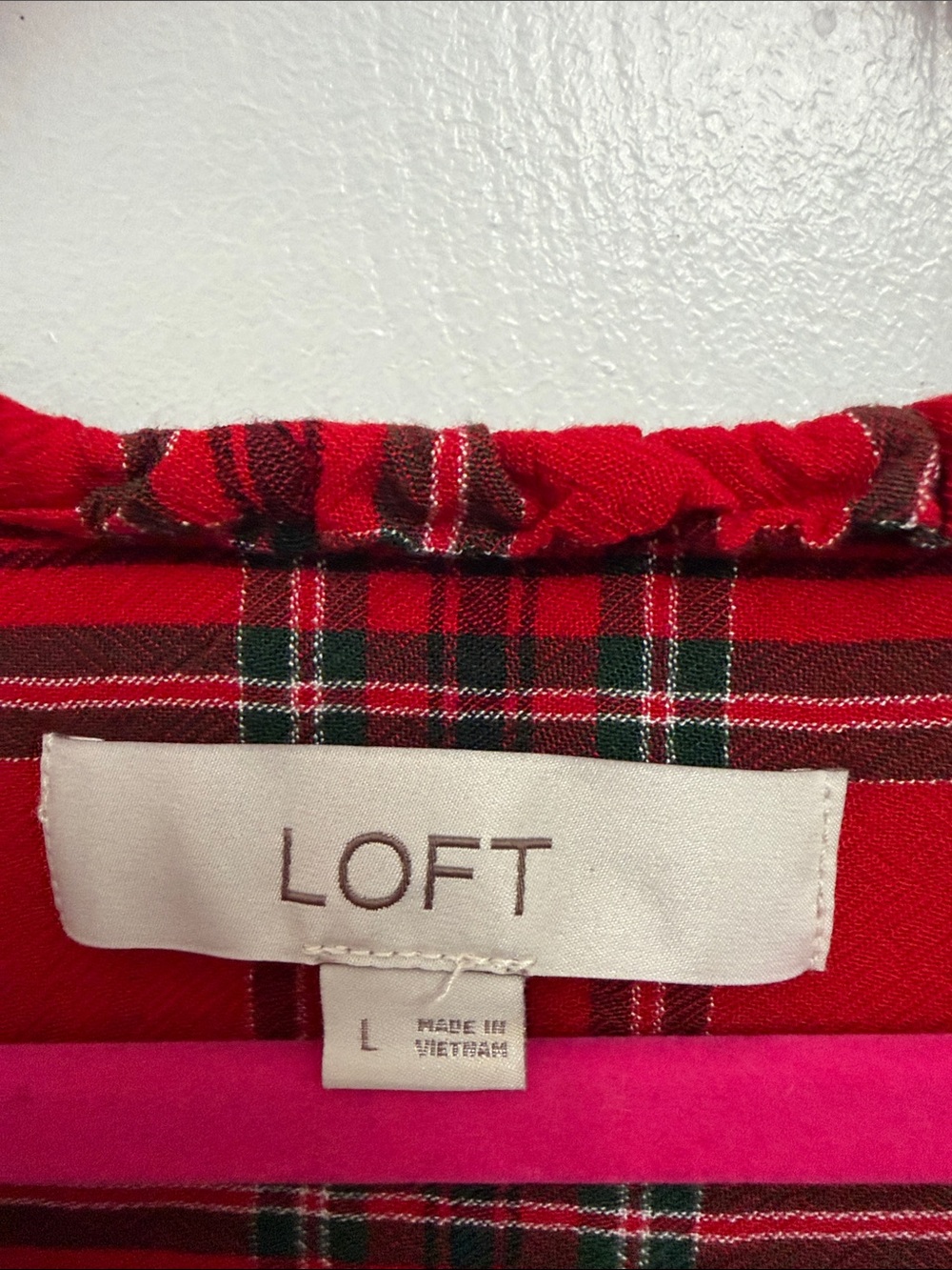 LOFT Red and Black Plaid V-Neck Long Sleeve Blouse - Picture 2 of 9
